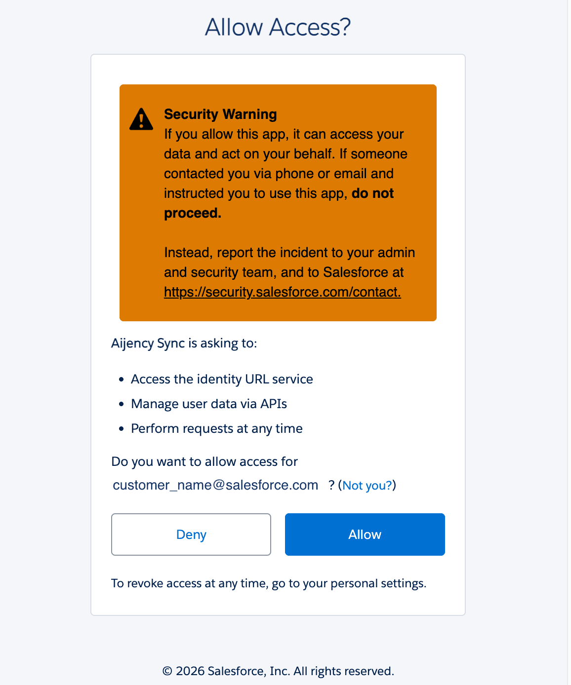The Salesforce Allow Access consent screen